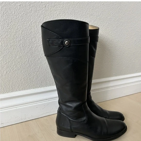 Frye Women's Leather Molly ButtonRiding Boots Black With Box Sz